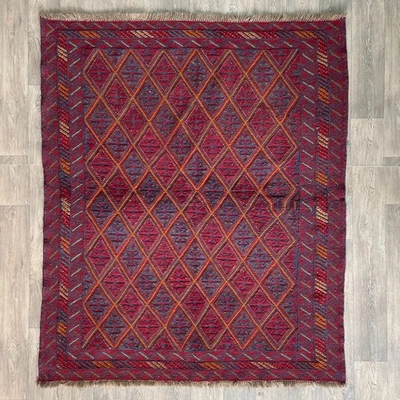 192 x 157cm Vintage Handmade Red Afghan Carpet Mushwani Kilim Oriental Wool Rug - Image 1 of 4