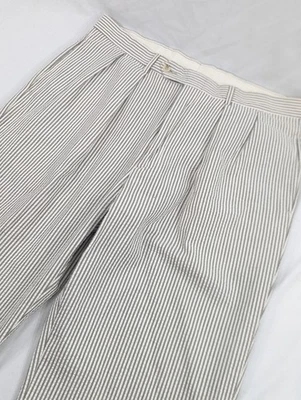 Легкие плиссированные брюки Harold Powell 36 x 31 Seersucker из 100% хлопка без подкладки - Изображение 1 из 4