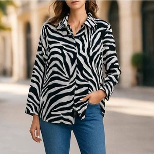 Jones New York Bluse mit Zebramuster Damen Gr. M Knopfleiste Langarm - Bild 1 von 10