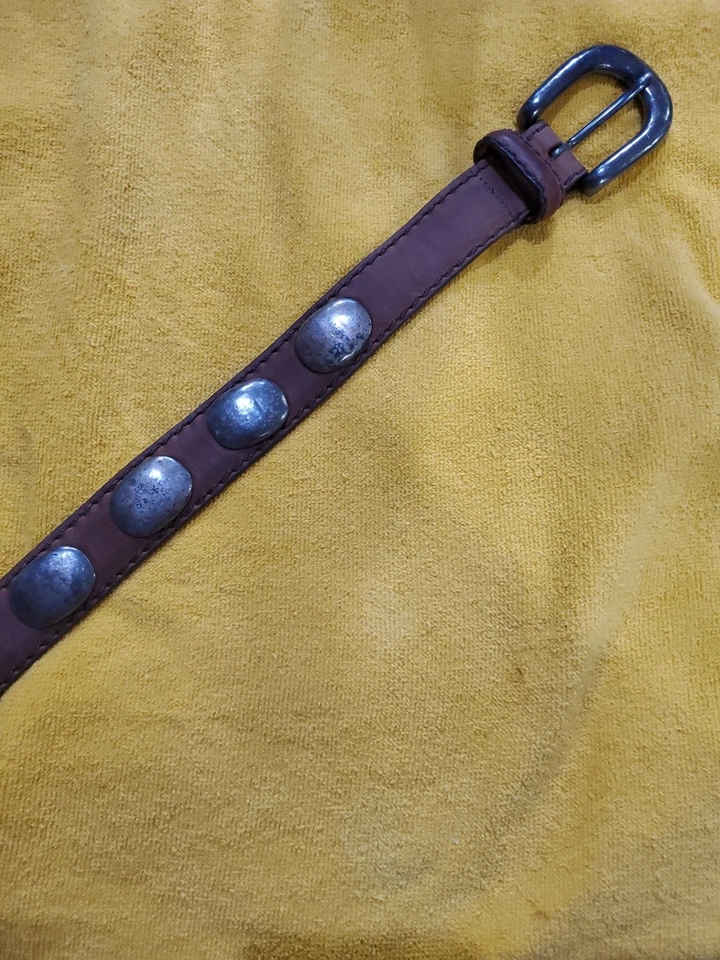 1990 California Billy Belt Genuine Leather W/ 17  Silver Coated Pewter Disks -36 - Image 1 of 4