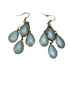 WOMAN'S PAIR OF DANGLE EARRINGS FOR PIERCED EARS - SOFT BLUE AND GOLDTONE - Picture 1 of 2