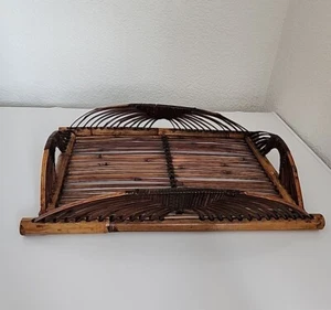 Vintage Tortoise Shell Bent Bamboo Wood Centerpiece Serving Tray Tropical 19x12" - Picture 1 of 12