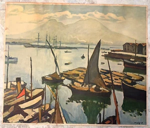 Vintage Albert Marquet "Port of Naples" Color Art Print 22x18.5" Gallery Issued - Bild 1 von 8