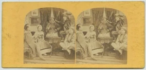 Stéréo circa 1860 Déguisements. Chinois. Cantinière. Zouave. Arlequin. Champagne - Picture 1 of 3