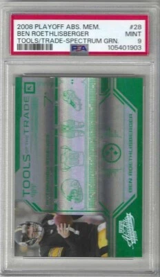 Absolute Mem Ben Roethlisberger Steelers 2008 herramientas verdes #'d/25 PSA 9 como nuevo Foto 1 de 2