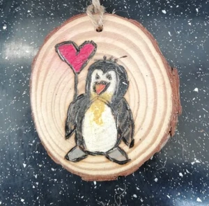 Penguin Cute -Handmade Rustic wood burnt Christmas decorations /gift tags. - Picture 1 of 2
