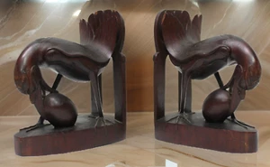 Pair of Vintage Pita Maha Art Hand Carved Wood Bird Bookends - Picture 1 of 11
