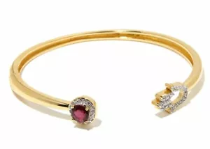 Brazalete de plata 925 a mano Hamza de piedra preciosa de circón blanco y rubí joyería Meher - Imagen 1 de 2