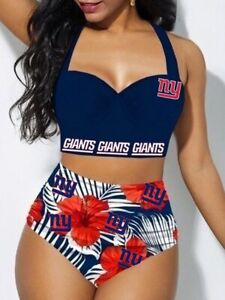 New York Giants 2PCS High Waist Bikini Halter Swimsuit Beachwear Bathing Suit