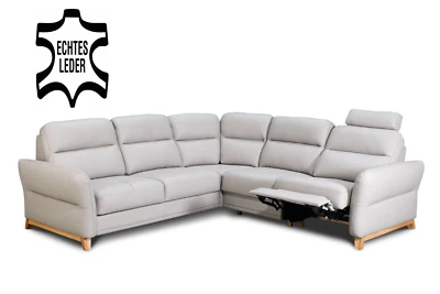 % Premium Ecksofa L-Form RELAXFUNKTION Couch Schlafsofa BEIGE ECHTLEDER - Bild 1 von 4