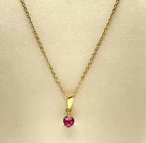 Gold-Plated Simulated Pink Ruby Gemstone Necklace 8" - Picture 1 of 4