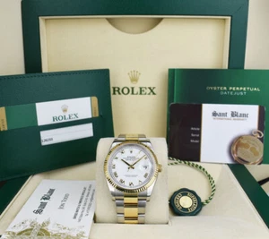 ROLEX - 18kt Gold & SS Datejust 36 White Roman BOX & CARD 126233 SANT BLANC - Picture 1 of 7