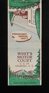 Whit's Motor Court Limpio Moderno Cómodo Ruta 76 Newberry SC Matchbook - Imagen 1 de 2