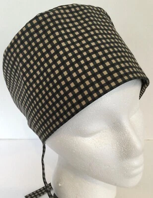 Brown Black Gingham Lined Medical Scrub Cap Surgery Chef Dental Chemo Hat - Image 1 of 4