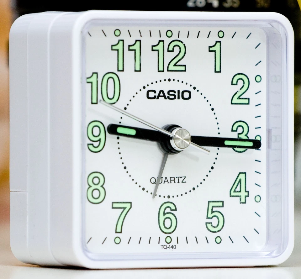 Casio TQ140-7D Travel Clock Quartz Alarm Clock Neobrite White Case w Battery New - Image 1 of 4