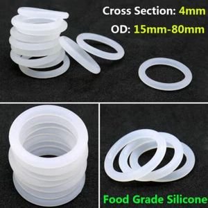 O Rings Seals Washer Cross Section 4mm OD 15mm-80mm Food Grade Silicone White - Picture 1 of 5