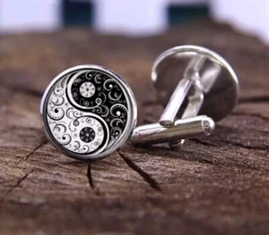 Silver Black Yin And Yang Cufflinks Formal Wear For Suit Shirt Dress Party - Picture 1 of 2