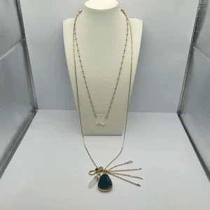Chico’s Convertible Pendant Necklace Crystal With Green Stone Layered Statement - Picture 1 of 6