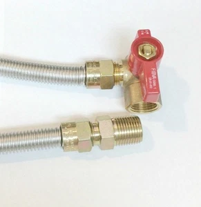 48" Flexible Furnance Gas Hook Up Connector 1/2" OD 1/2" FIP 1/2" MIP with Valve - Picture 1 of 4
