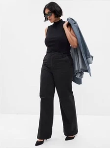 GAP Mid Rise Loose BOHO Wide Leg Khakis Black Size 10 TALL 100% Cotton RT$80 - Picture 1 of 6