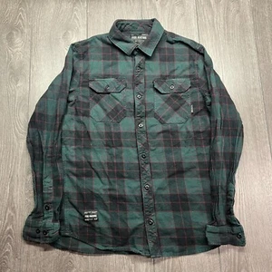 Fox Racing Shirt Mens Size Medium Green Black Red Plaid Flannel Button Down - Picture 1 of 8
