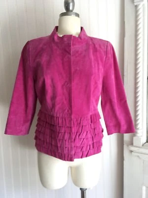 PEONY Pink SUEDE RUFFLES Jacket SATIN Lined SPRING Garden - Image 1 of 4