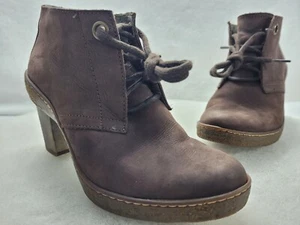 EL Naturalista Women's EUR 36 Leather Brown Block Heel Lace Up Ankle Booties - Picture 1 of 8