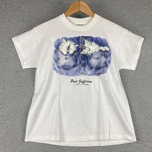 Vintage Kayomi Art T Shirt Kitten Vacation Pockets Size Youth L 14-16 90s Y2K - Picture 1 of 9