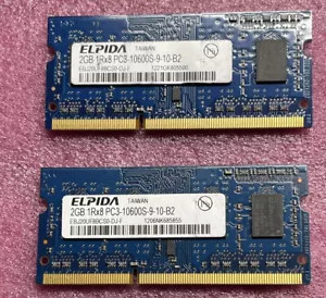 (2) Elpida 2GB 2RX8 PC3-10600S-9-10-B2 Laptop Memory EBJ20UF8BCS0-DJ-F - Picture 1 of 3