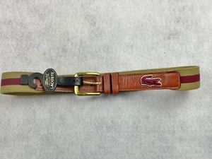 VINTAGE LACOSTE ALLIGATOR TAN / MAROON CANVAS BELT - SIZE 26/65 - NOS - Picture 1 of 5