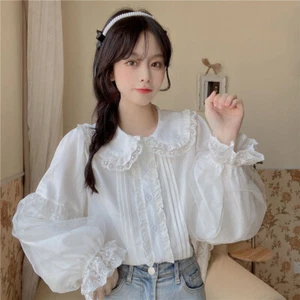 Women Blouse Lolita Clothing Cute White Top Puffy Sleeves Shirt Preppy Style - Picture 1 of 10