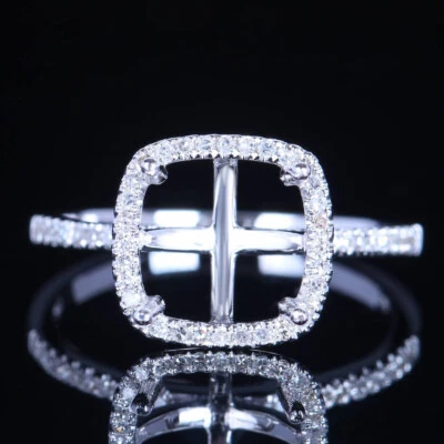 Almofada de anel de casamento artesanal de ouro branco 10k sólido diamante 8x8mm semi montagem - Imagem 1 de 4