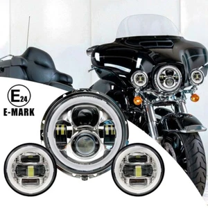 E24 Chrom 7 Zoll LED Scheinwerfer+4.5 Zoll Passing Light Kit für Harley Davidson - Bild 1 von 13