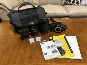 Nikon D3400 DSLR Camera Black Kit with 18-55mm / 70-300mm Lens & Case - Picture 1 of 20