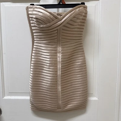 Max Azria Cocktail Dress Satin Beige Size 2 - Image 1 of 4