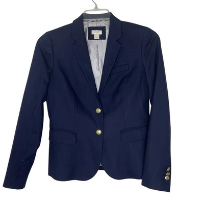 J Crew Navy Blazer Gold Button Wool Blend Classic Career Size 4 - Image 1 of 4