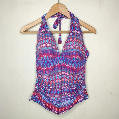 La Blanca Tankini Swim Top Size 12 Women's Pink Blue Purple Geometric Halter - Image 1 of 4