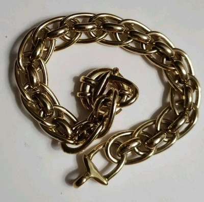 Brazalete de eslabones de cadena de oro sobre plata broche de anillo de resorte de gran tamaño 8" HSN Foto 1 de 4