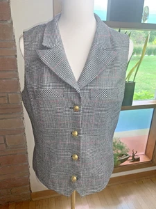 Chaleco Grande Vintage Giorgio Sant Angelo 100% Lana Negro a Cuadros - Imagen 1 de 6