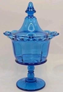 Vintage Imperial Mid Century Glass Blue Compote Candy Covered Dish Lace Edge - Picture 1 of 7