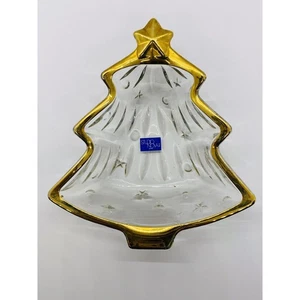 "Plato de caramelo Studio Nova árbol de Navidad vidrio transparente borde dorado aproximadamente 6""x 5,5""" - Imagen 1 de 6