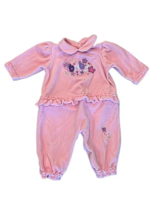 Collar Peter Pan Vintage Okie Dokie Terciopelo Rosa Bebé Una Pieza 6-9M Foto 1 de 4