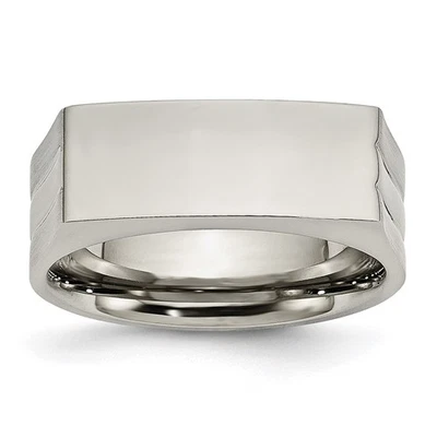 Stainless Steel Brushed and Polished Signet Ring Size 10 for Men's - Image 1 of 4