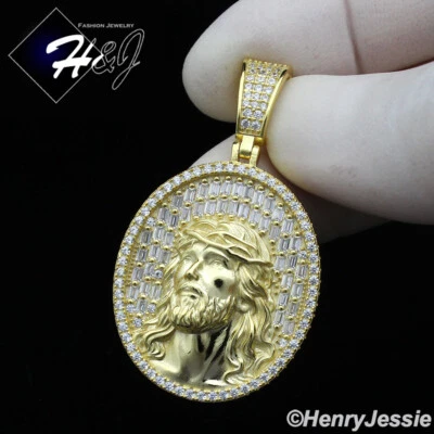 COLGANTE CARA JESÚS CHAPADO EN ORO/PLATA CHAPADO EN CIRCONITA CÚBICA HELADA PLATA ESTERLINA 925 PARA HOMBRE*SP385 Foto 1 de 2