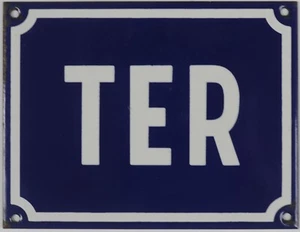 Larger old blue French house number TER door gate plate plaque enamel steel sign - Picture 1 of 1