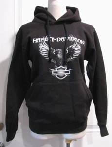 Harley Davidson Motorcycles Black Hooded Pocket Pullover Sweatshirt XS - Picture 1 of 4