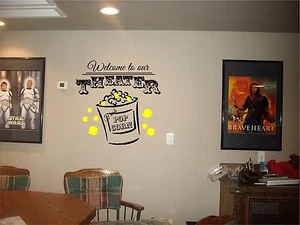 THEATER welcome sign home movie popcorn vinyl wall decor mural decal - Picture 1 of 7