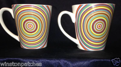 CARIBOU COFFEE 2 PSYCHEDELIC MUGS BULLSEYE COLORED RINGS I'M NAKED COVER ME 13 Z - Image 1 of 4