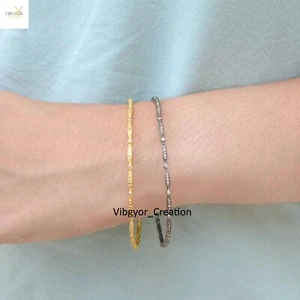 Pave Diamond Bangle 925 Solid Silver Sleek Bangle Gold Vermeil Christmas Gift - Picture 1 of 7