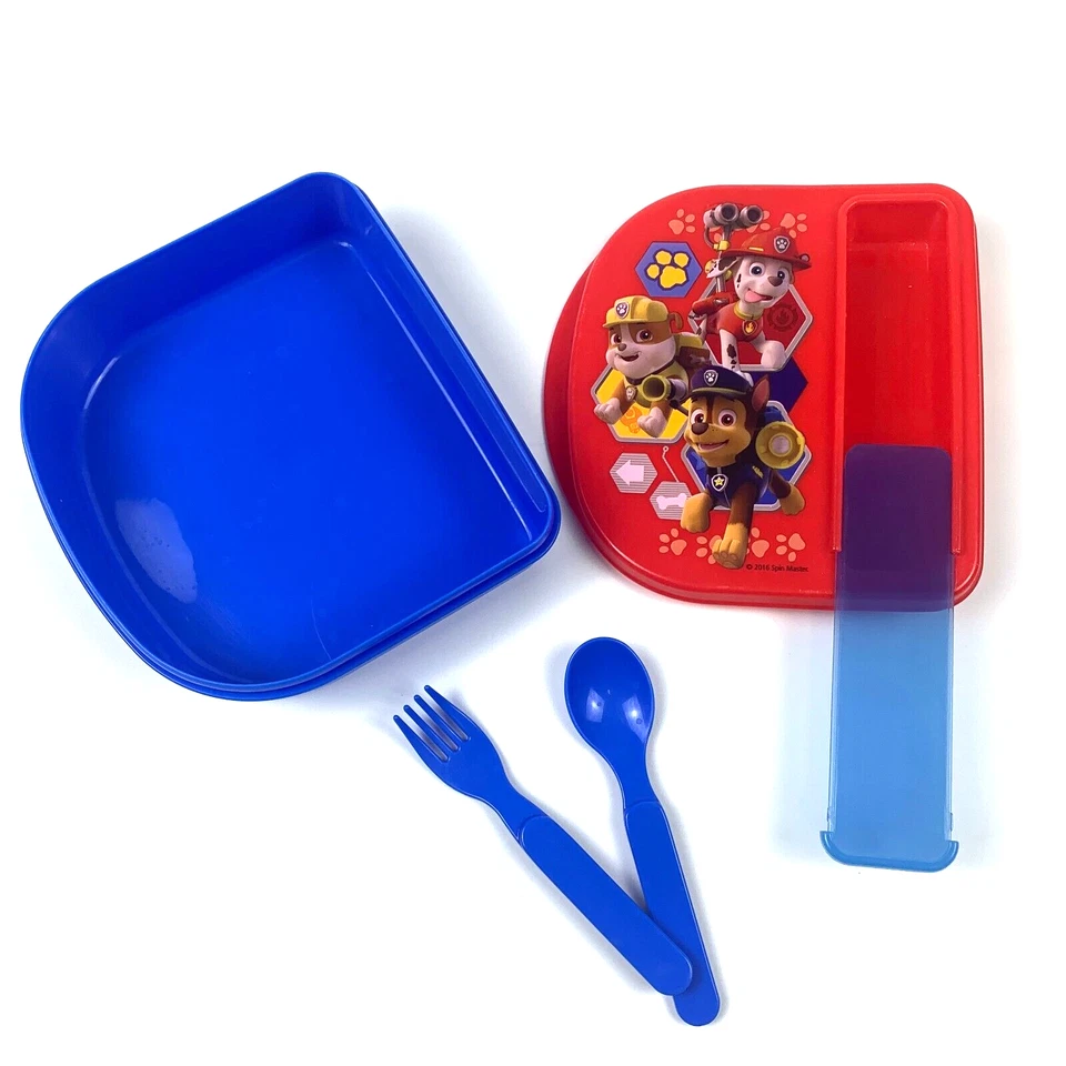 ZAK! Designs Paw Patrol Snack Lunch Container Spoon Fork Red Blue Rubble Chase + - Image 1 of 4